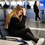 Woman feeling anxious at the airport