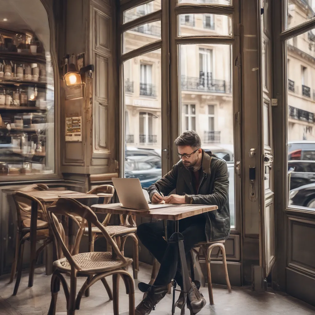 Travel Blogger Writing in a Cafe