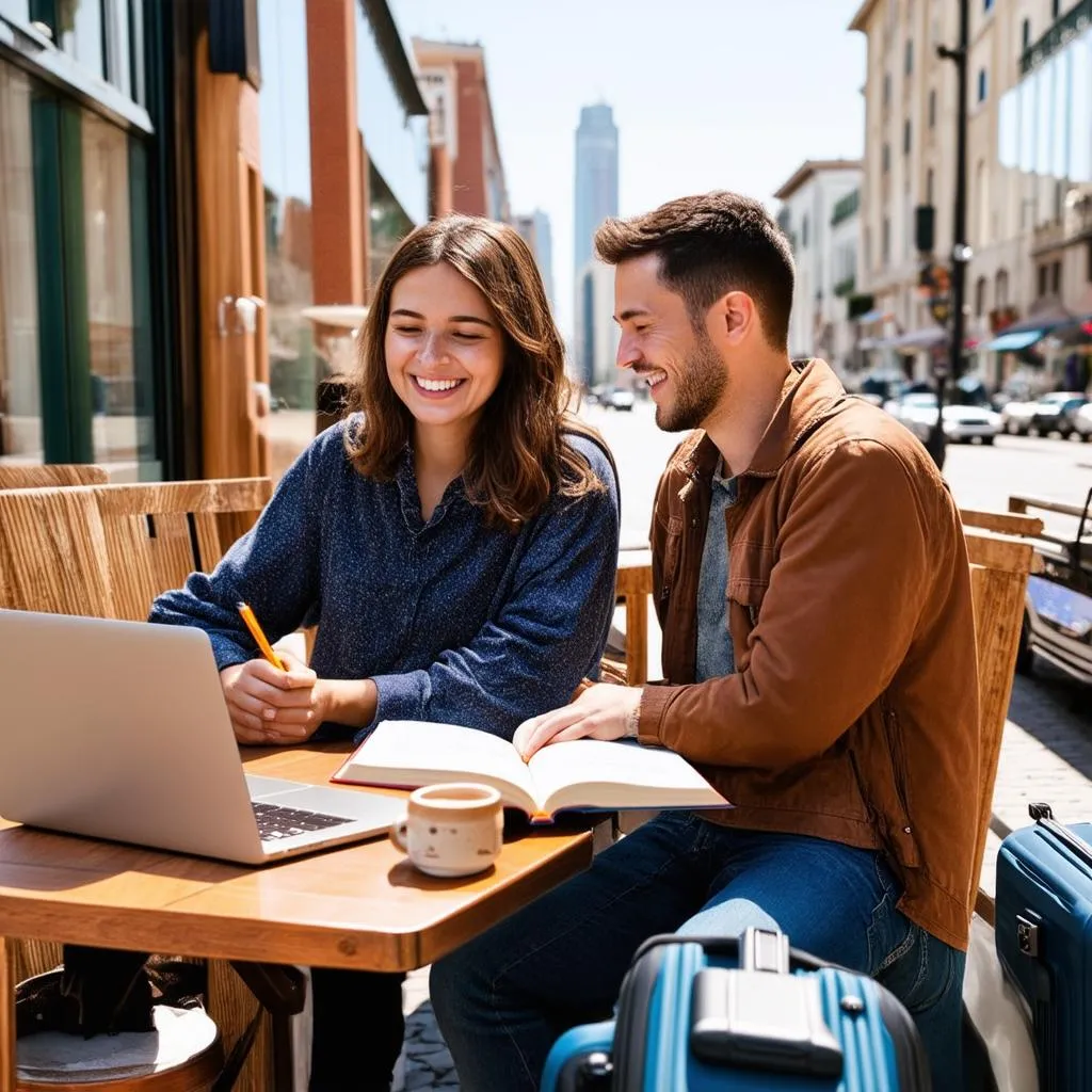 Couple Writing in Travel Journal