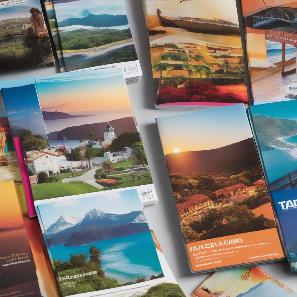 Pile of Colorful Travel Brochures