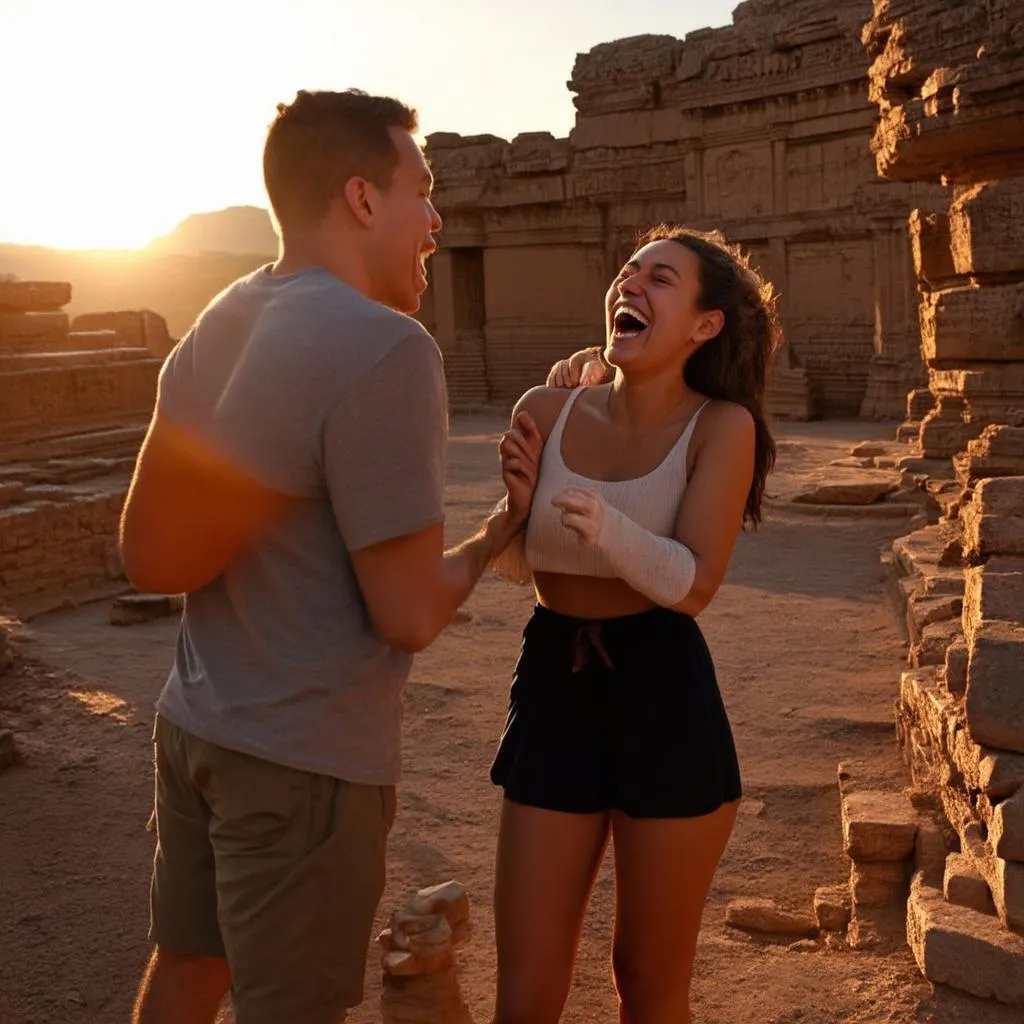 Travel Buddies Exploring Ancient Ruins