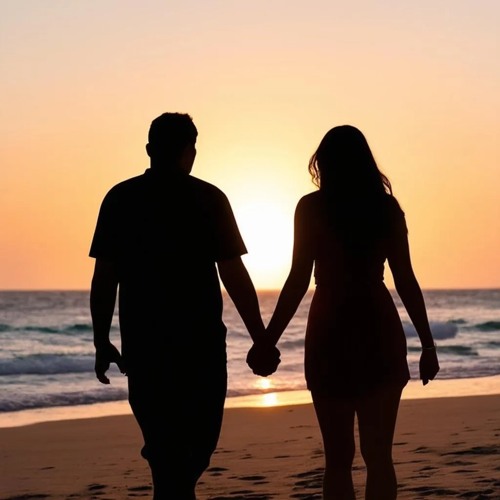 Couple Holding Hands at Sunset