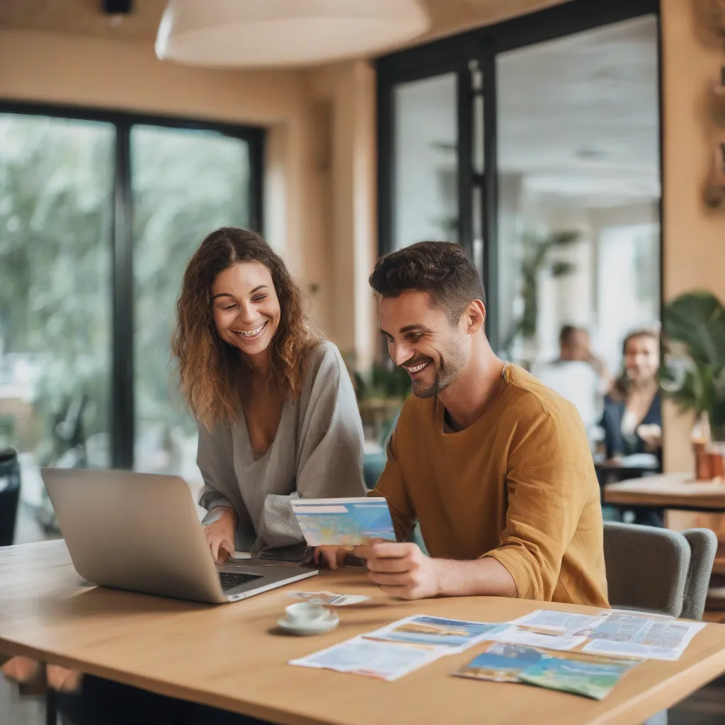 Couple using a travel credit card to book a trip