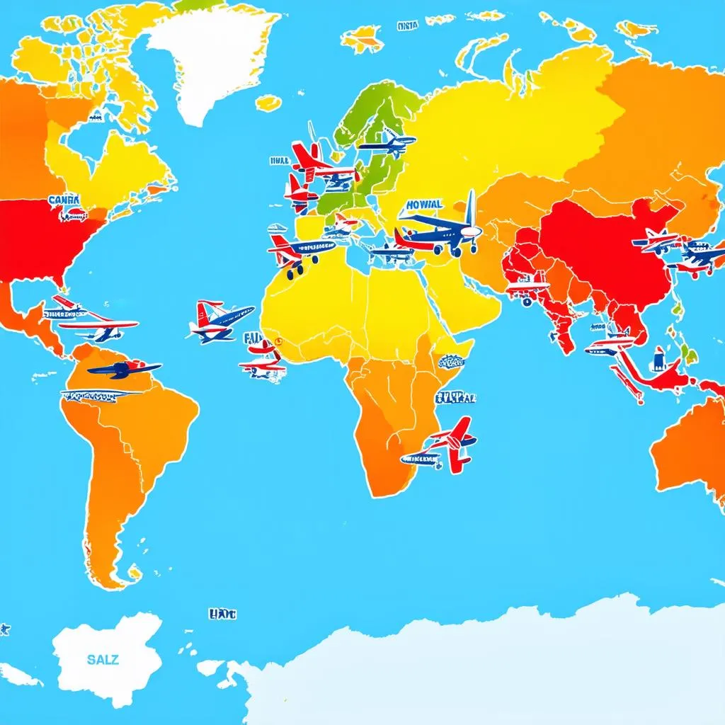 World map with travel destinations