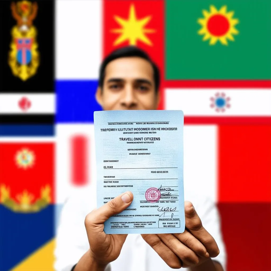 Refugee holding a travel document