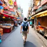 Eager traveler with backpack exploring a new city