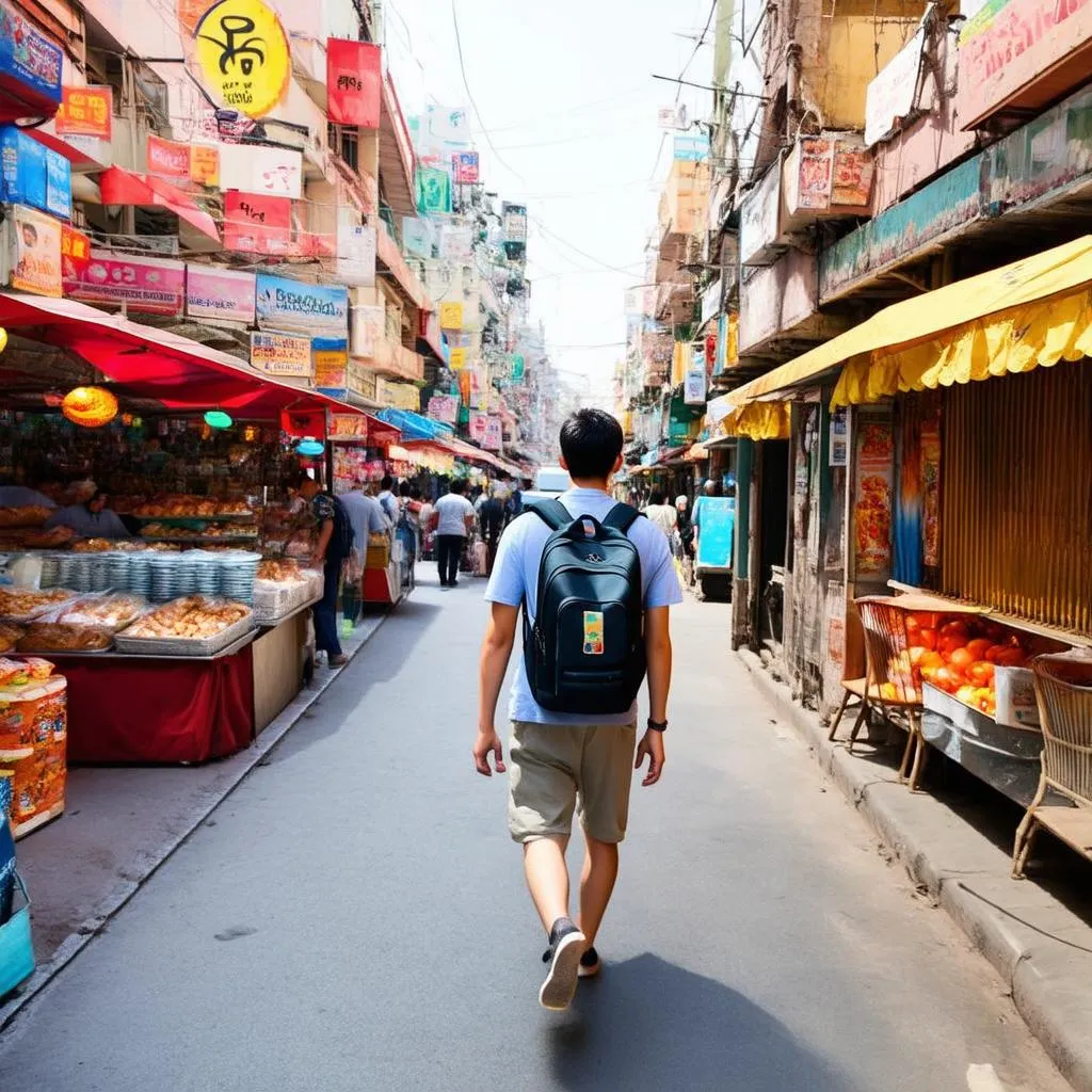 Eager traveler with backpack exploring a new city