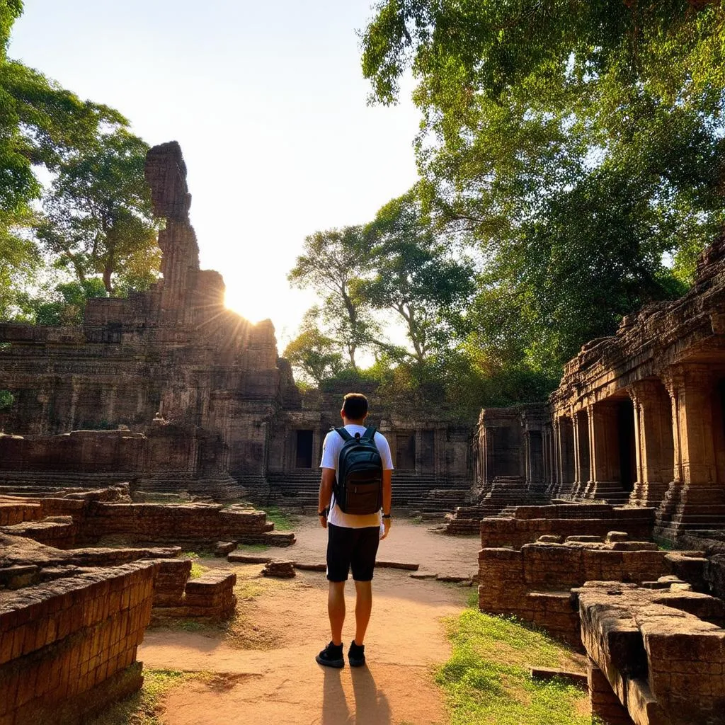 A travel enthusiast exploring ancient ruins