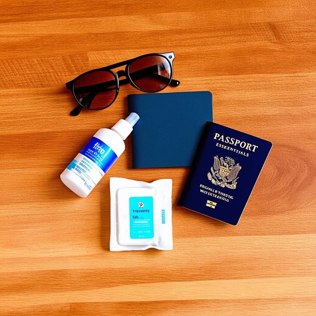 Essential travel items for maintaining eye health during a trip.