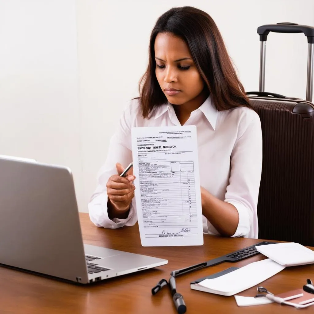 Woman Reviewing Travel Insurance Documents