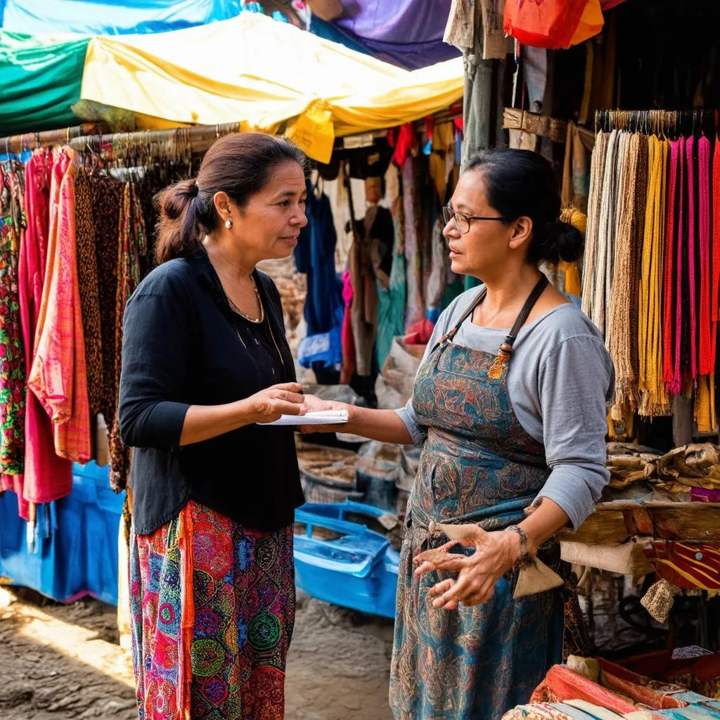 Travel Journalist Interviewing Local