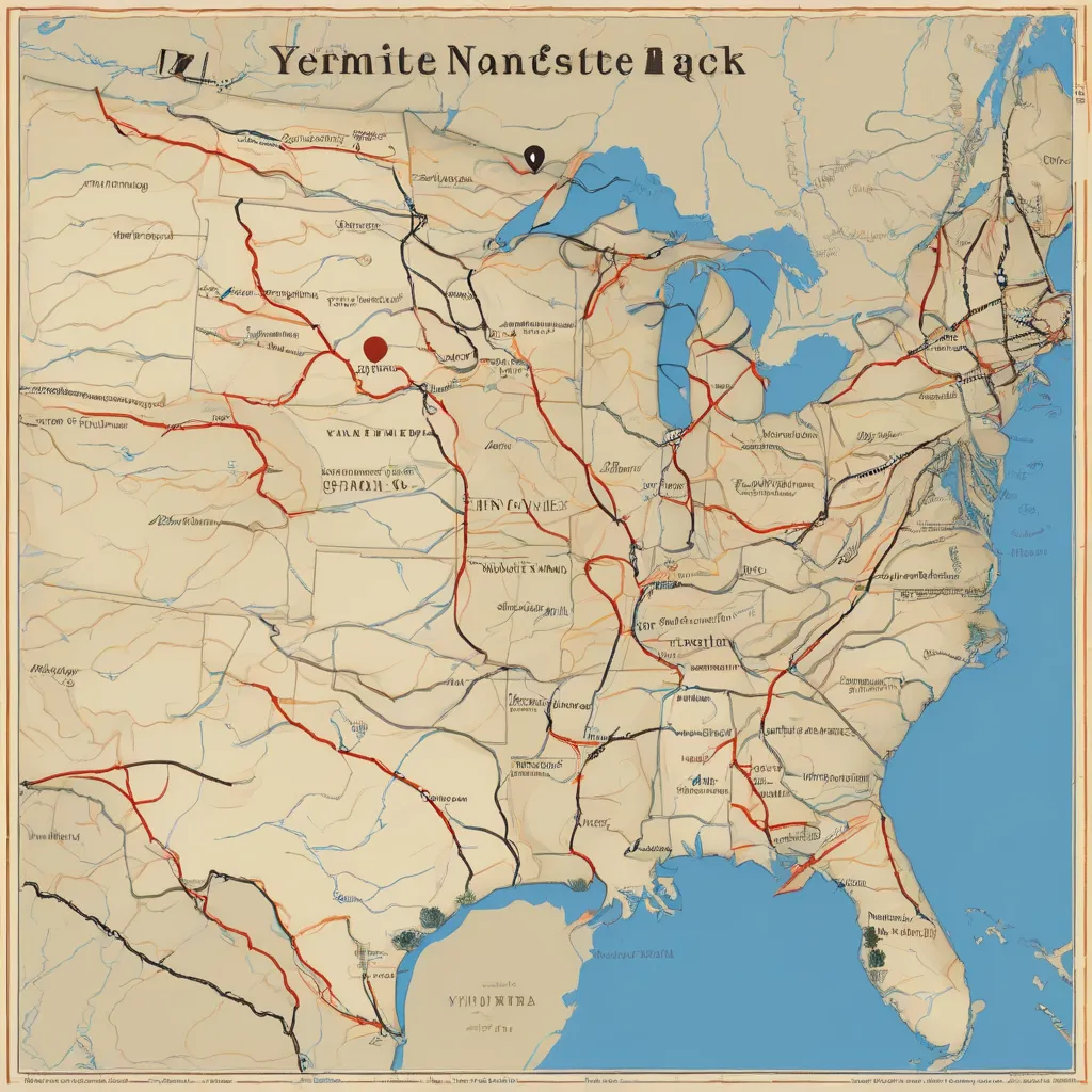 US travel map with highlighted route