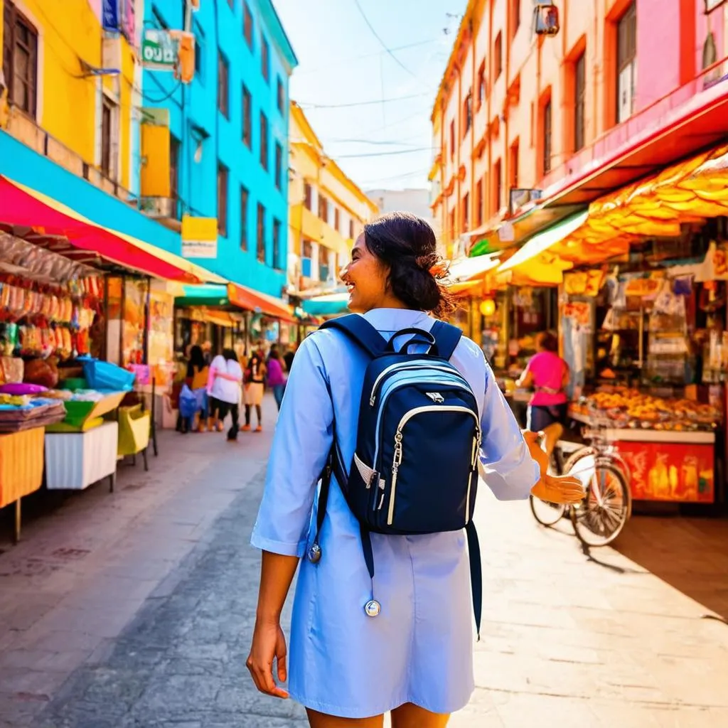 Excited Travel Nurse Exploring a New City