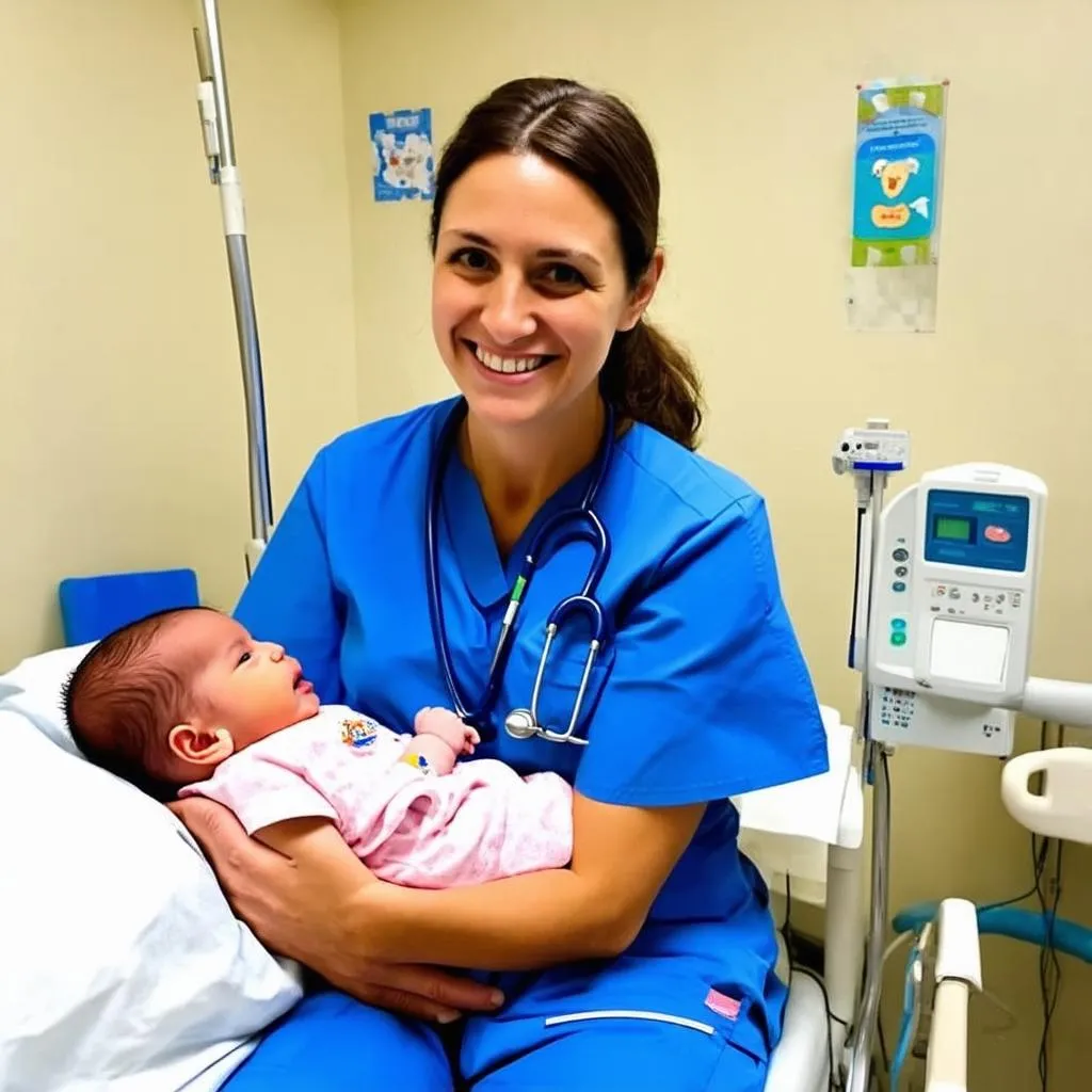 Travel Nurse Holding a Baby