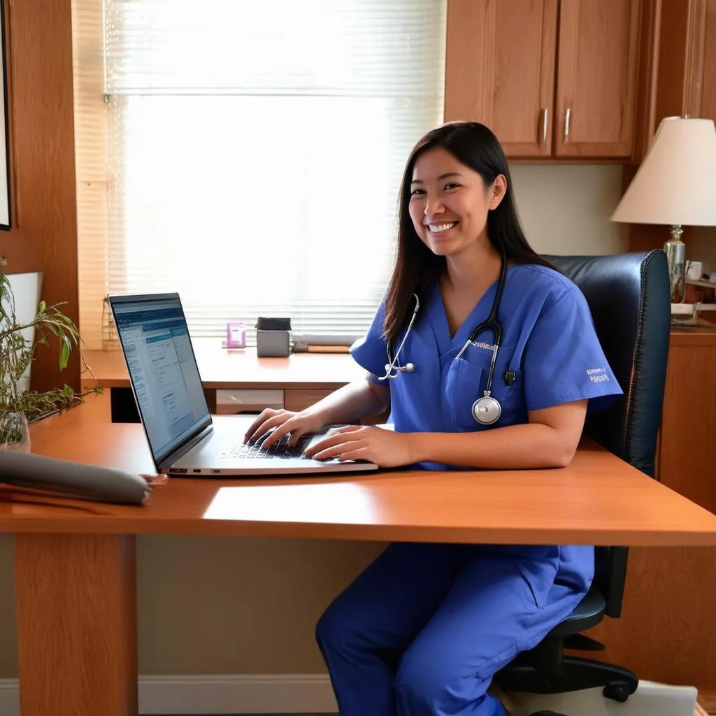 Travel Nurse working on laptop 