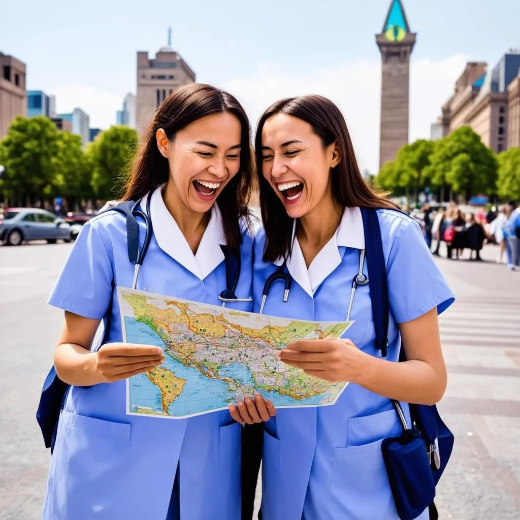 Travel Nurses Exploring a New City