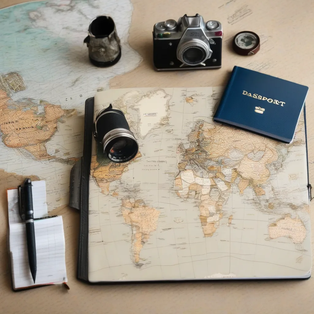 Planning a trip with map and passport