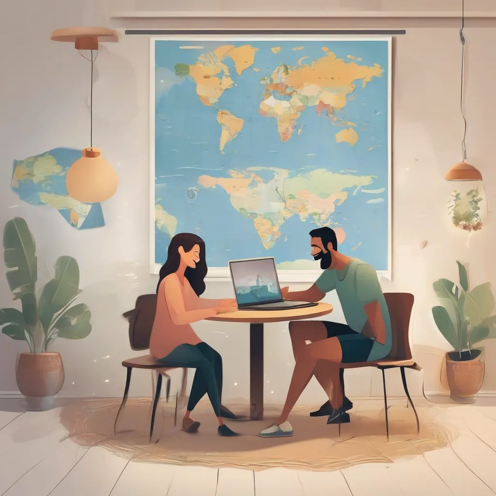 Couple Planning Trip With Map and Laptop