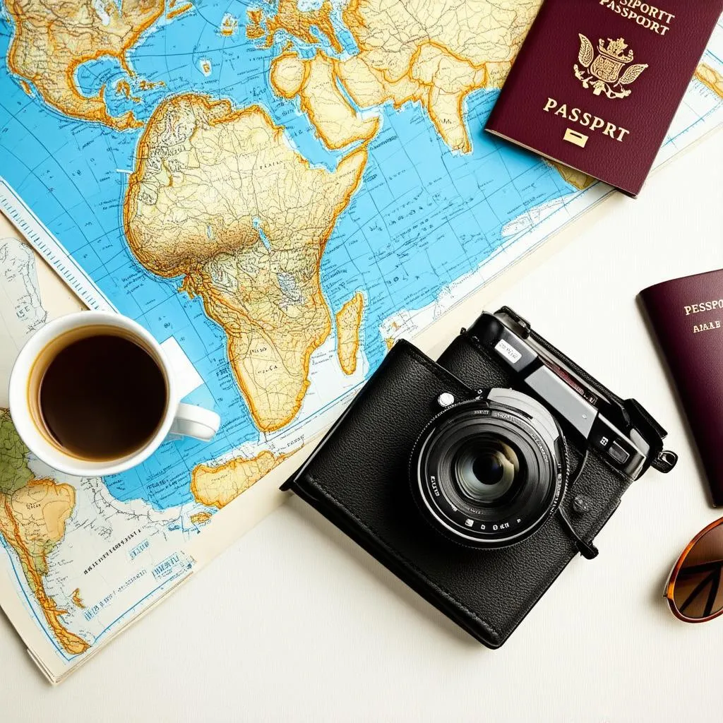 Travel Preparation with Map and Passport