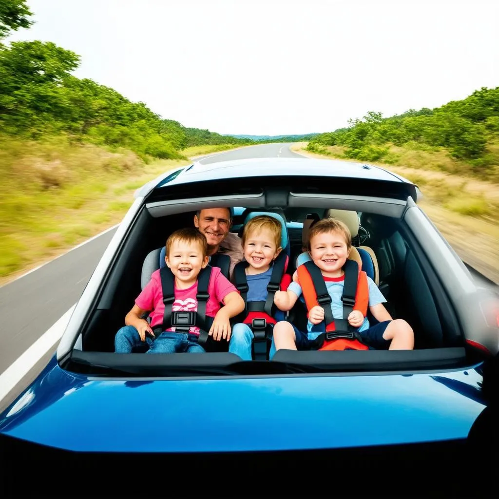 Family in Car with Travel Restraint System