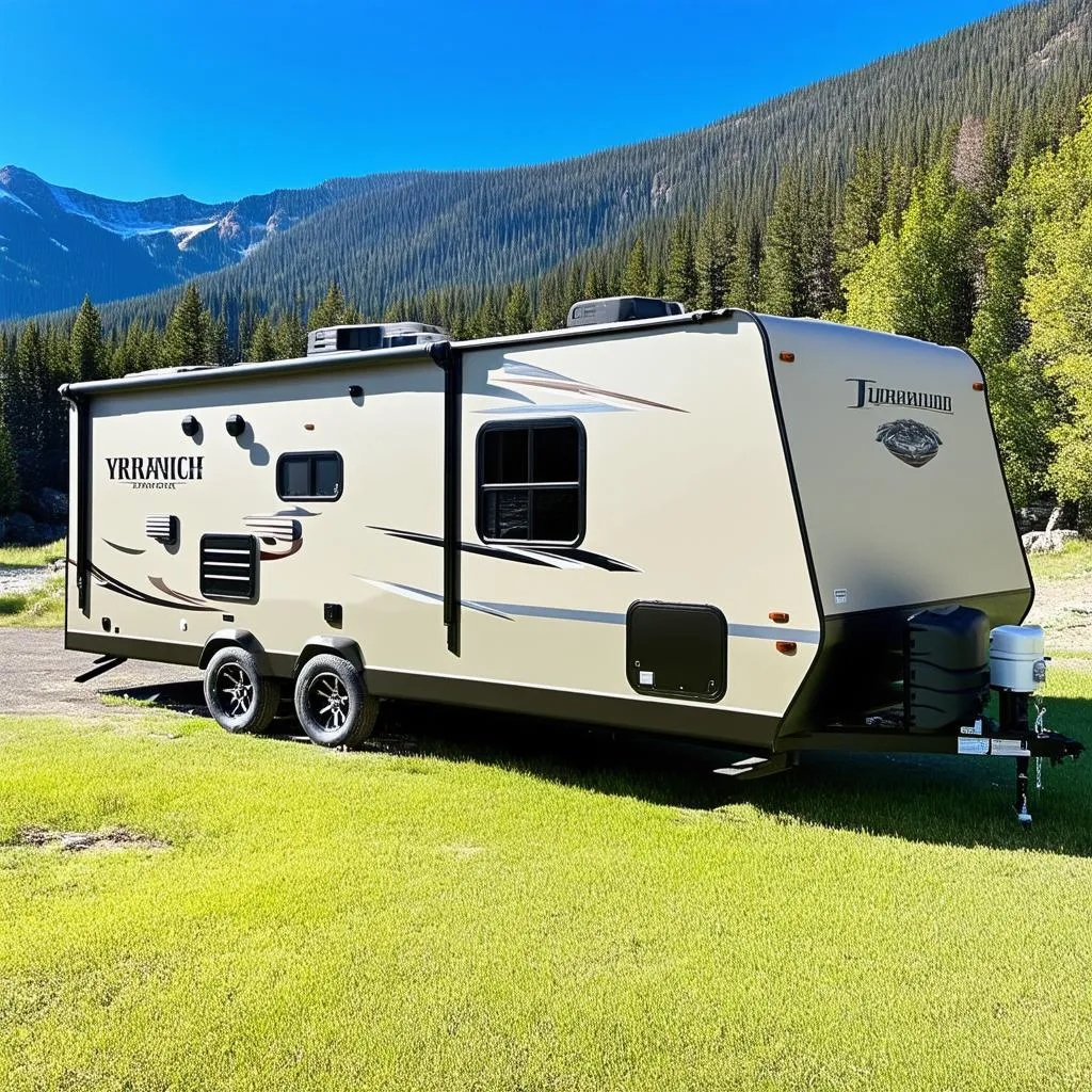 Travel Trailer Parked at a Scenic Campsite