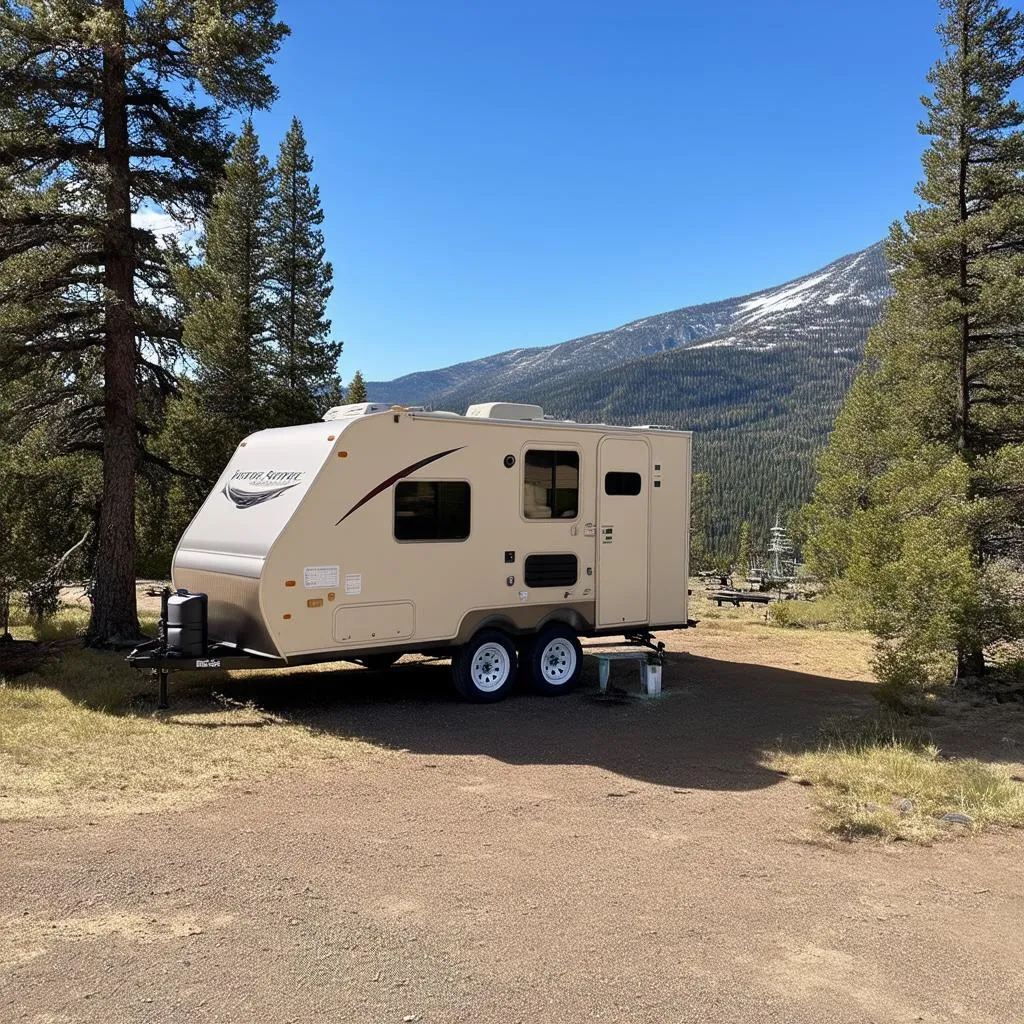 Travel Trailer Parked at a Scenic Campsite