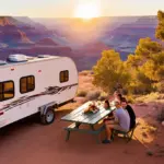 Family enjoying the view from their travel trailer at the Grand Canyon