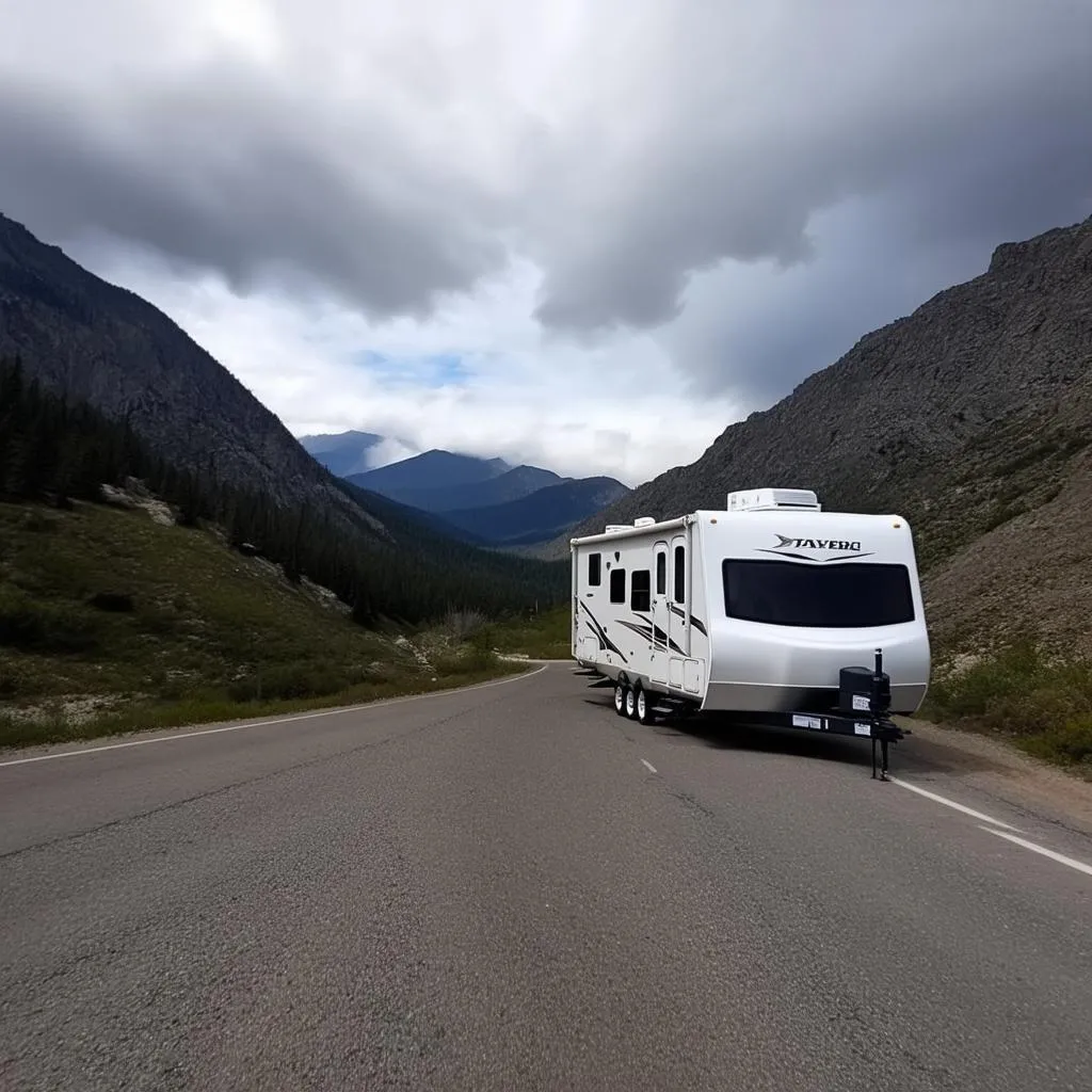 Travel Trailer on a Mountain Pass in Windy Conditions