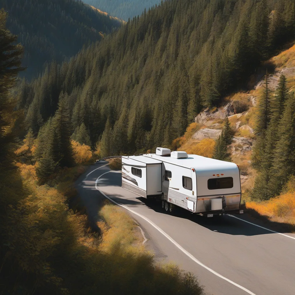 Trailer driving on mountain road