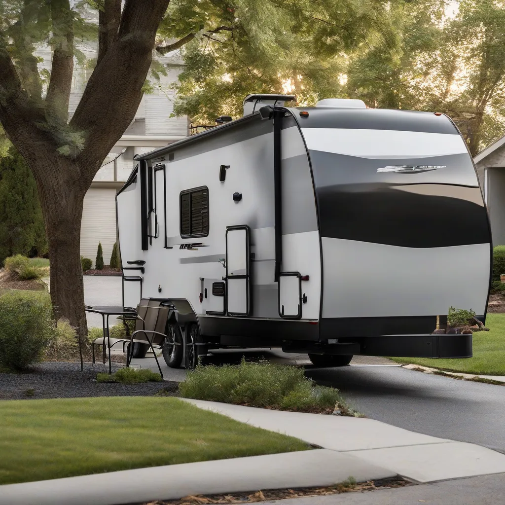 Travel Trailer Parked in Driveway