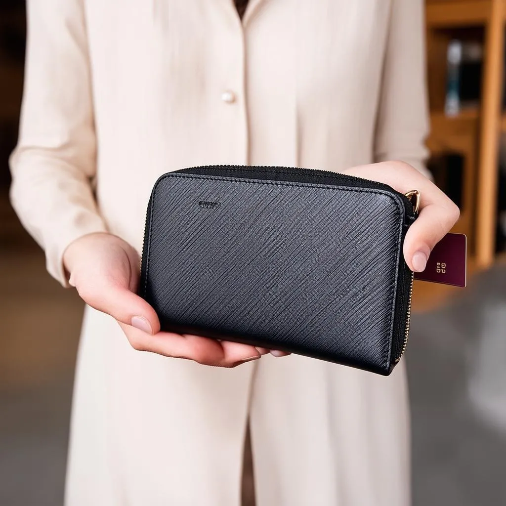 Woman holding a travel wallet