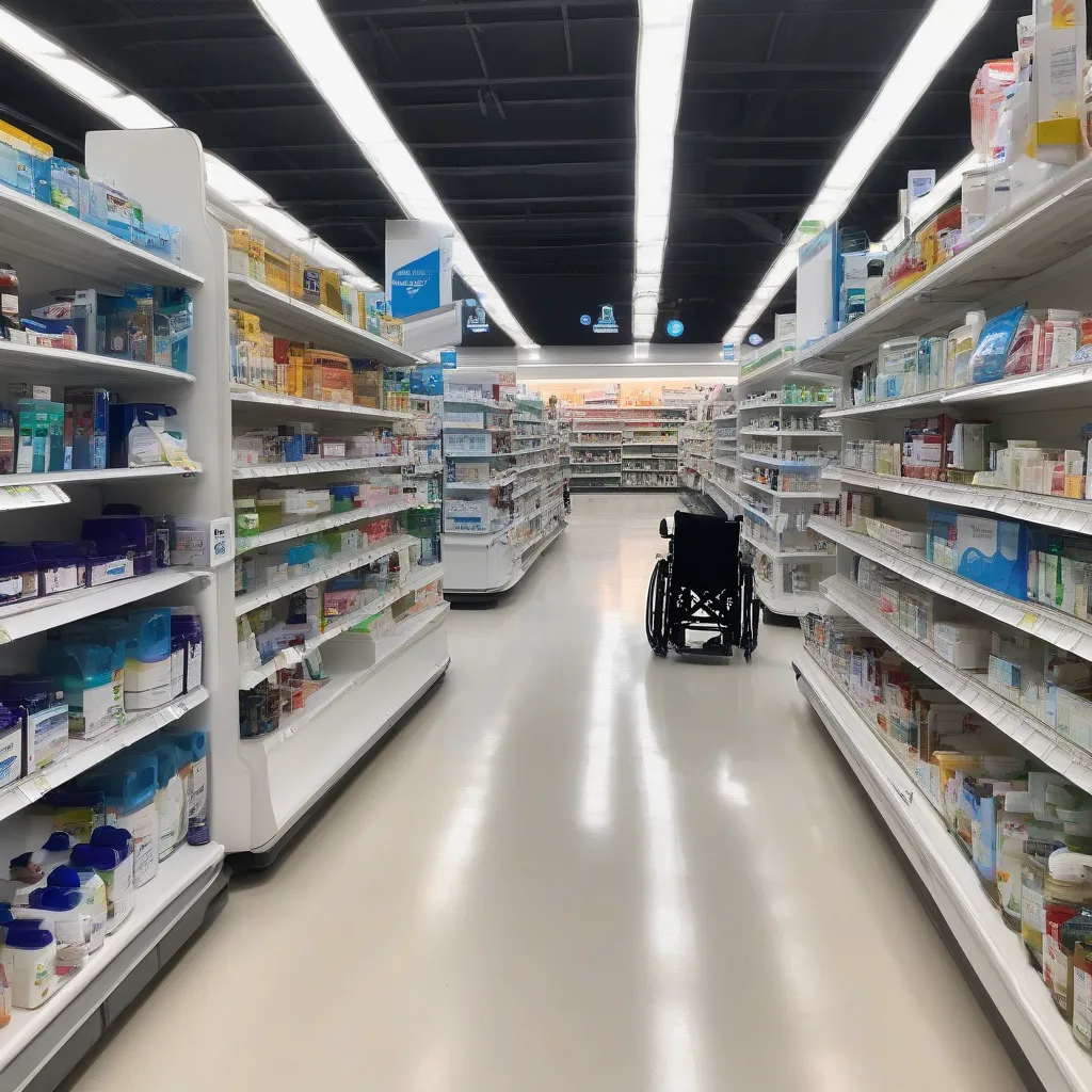 Pharmacy Aisle with Travel Wheelchairs