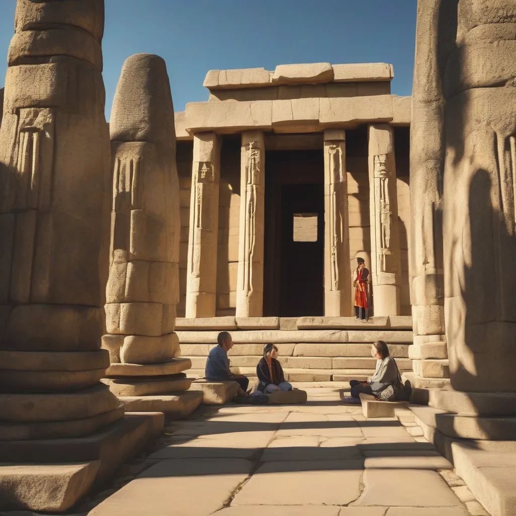 Traveler and Guide at Ancient Temple