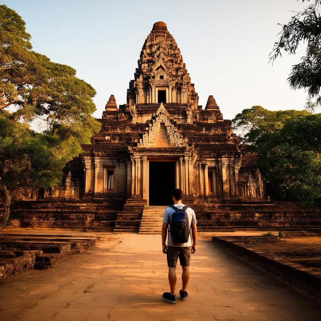 Traveler at an Ancient Temple