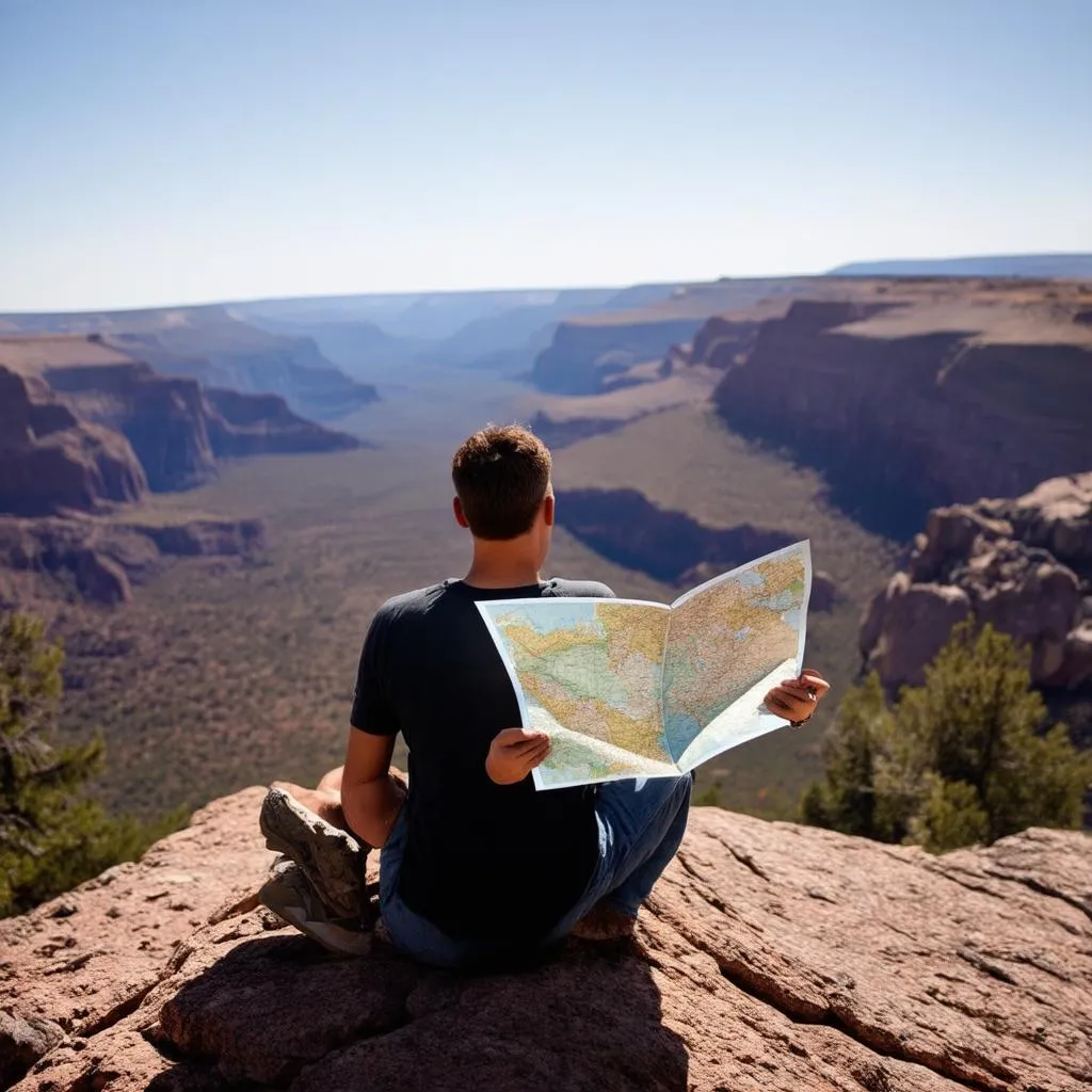 Traveler Contemplating a Journey with a Map