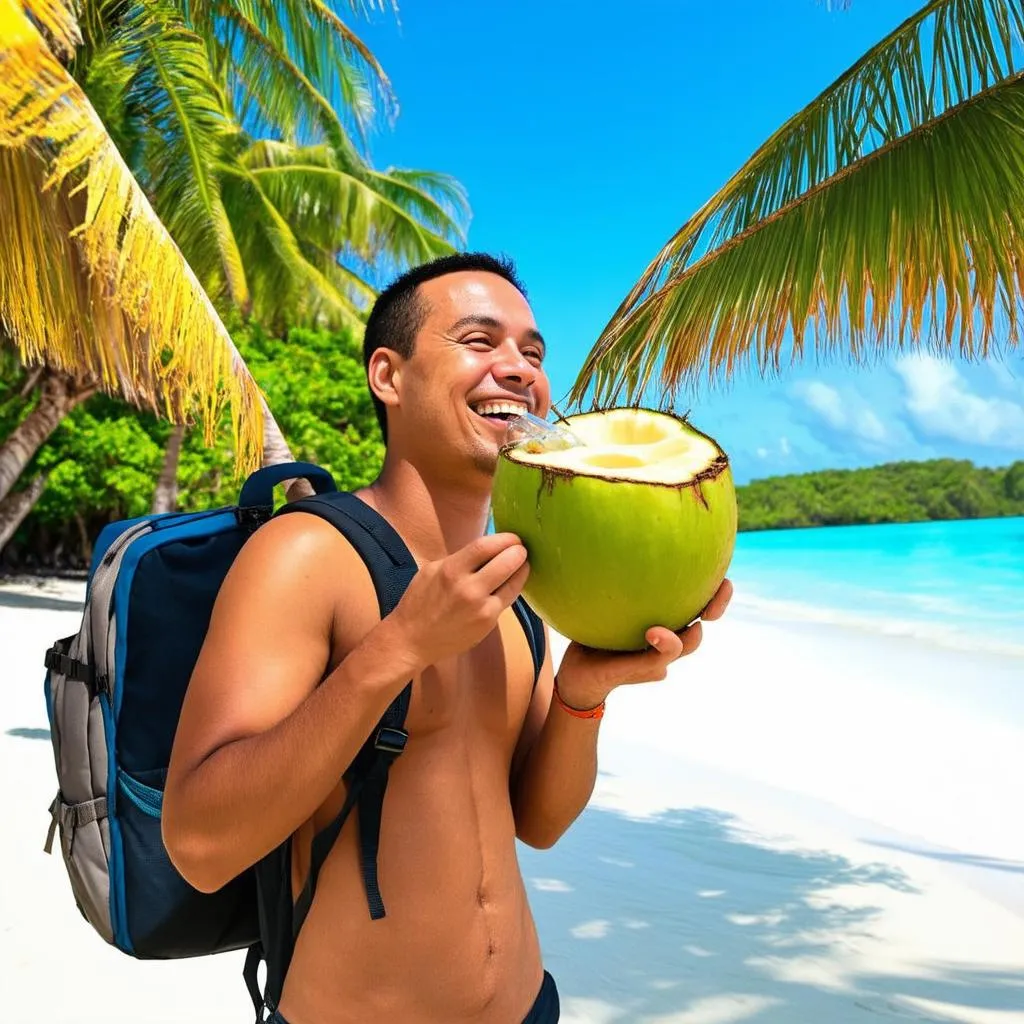 Traveler Enjoying Coconut