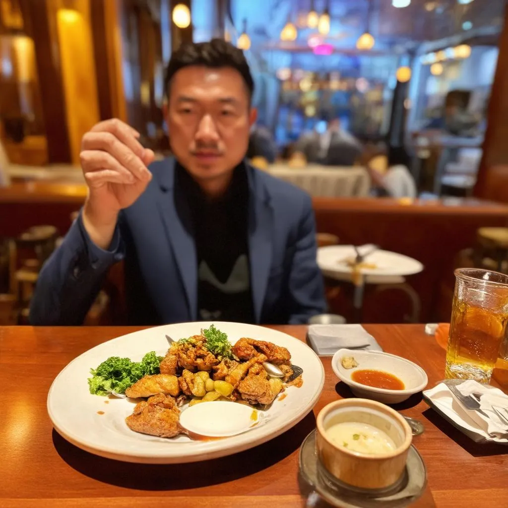 Traveler Enjoying Meal on Business Trip