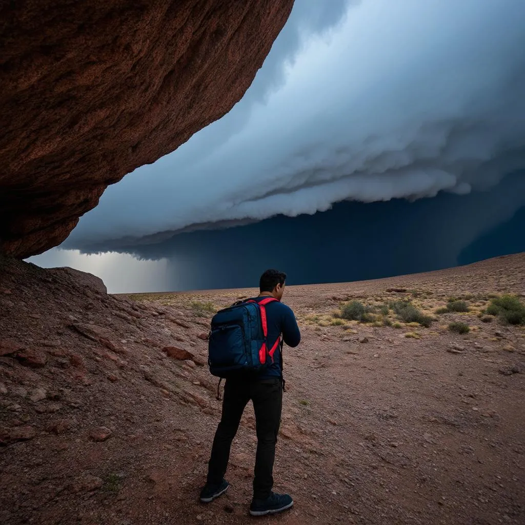 Traveler caught in a Thunderstorm