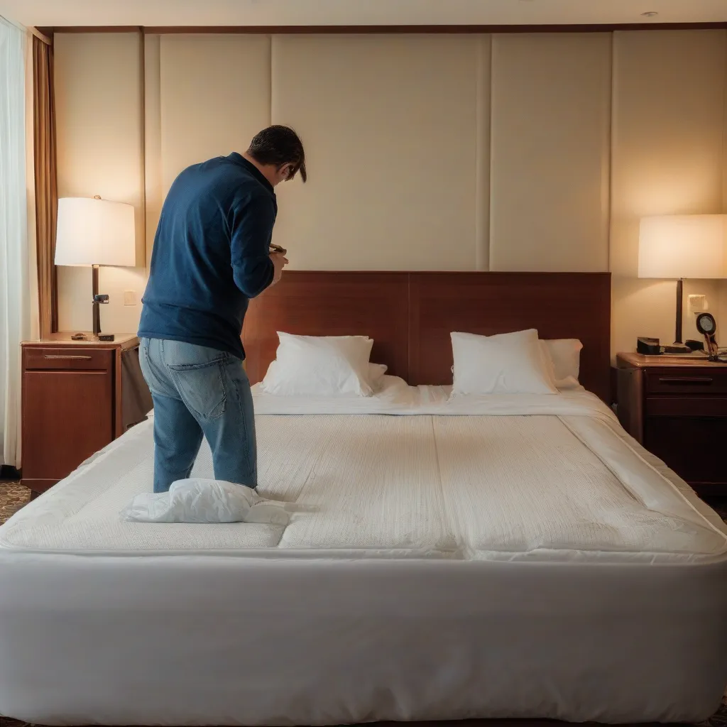 Traveler Inspecting Hotel Room