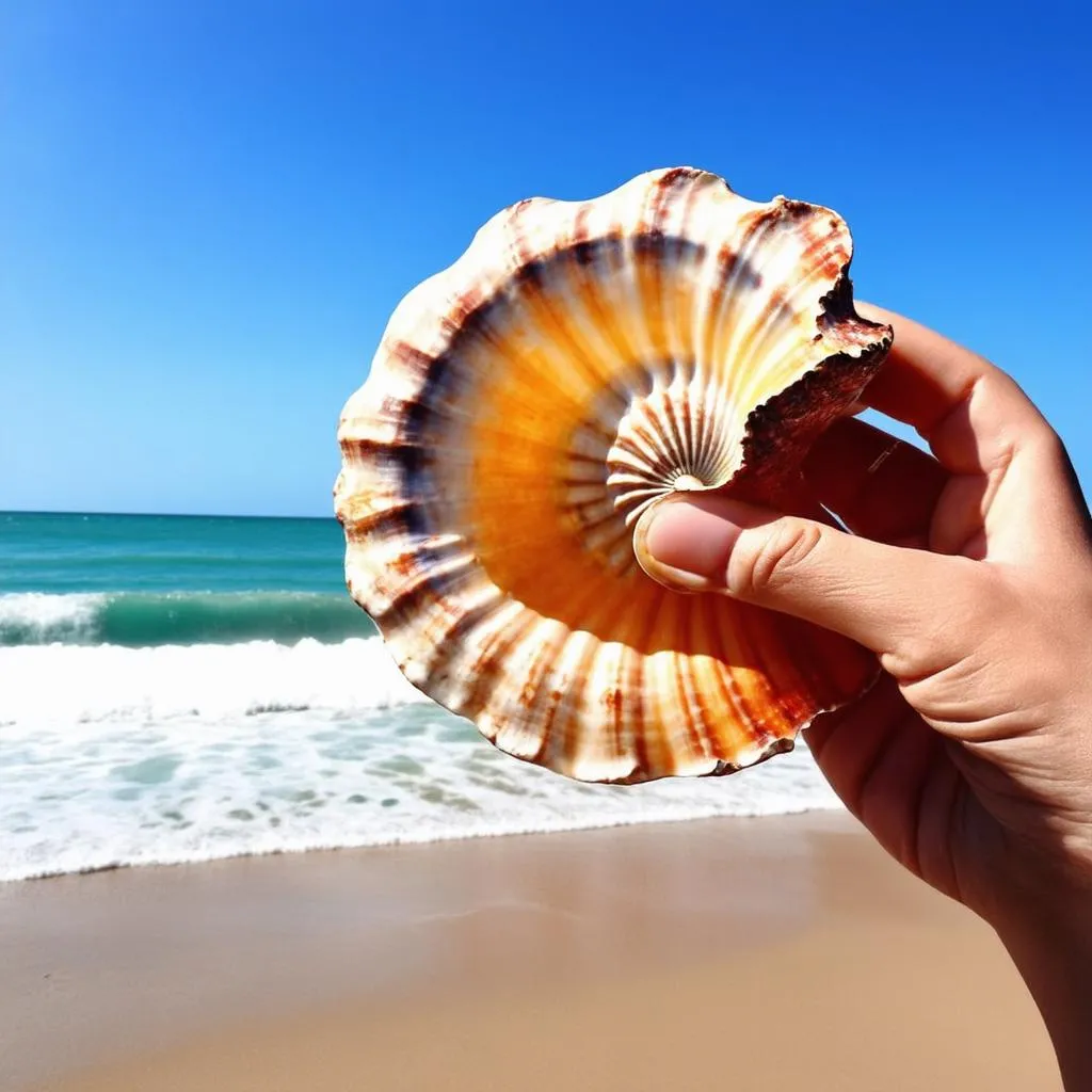 Traveler Listening to the Ocean Through a Seashell