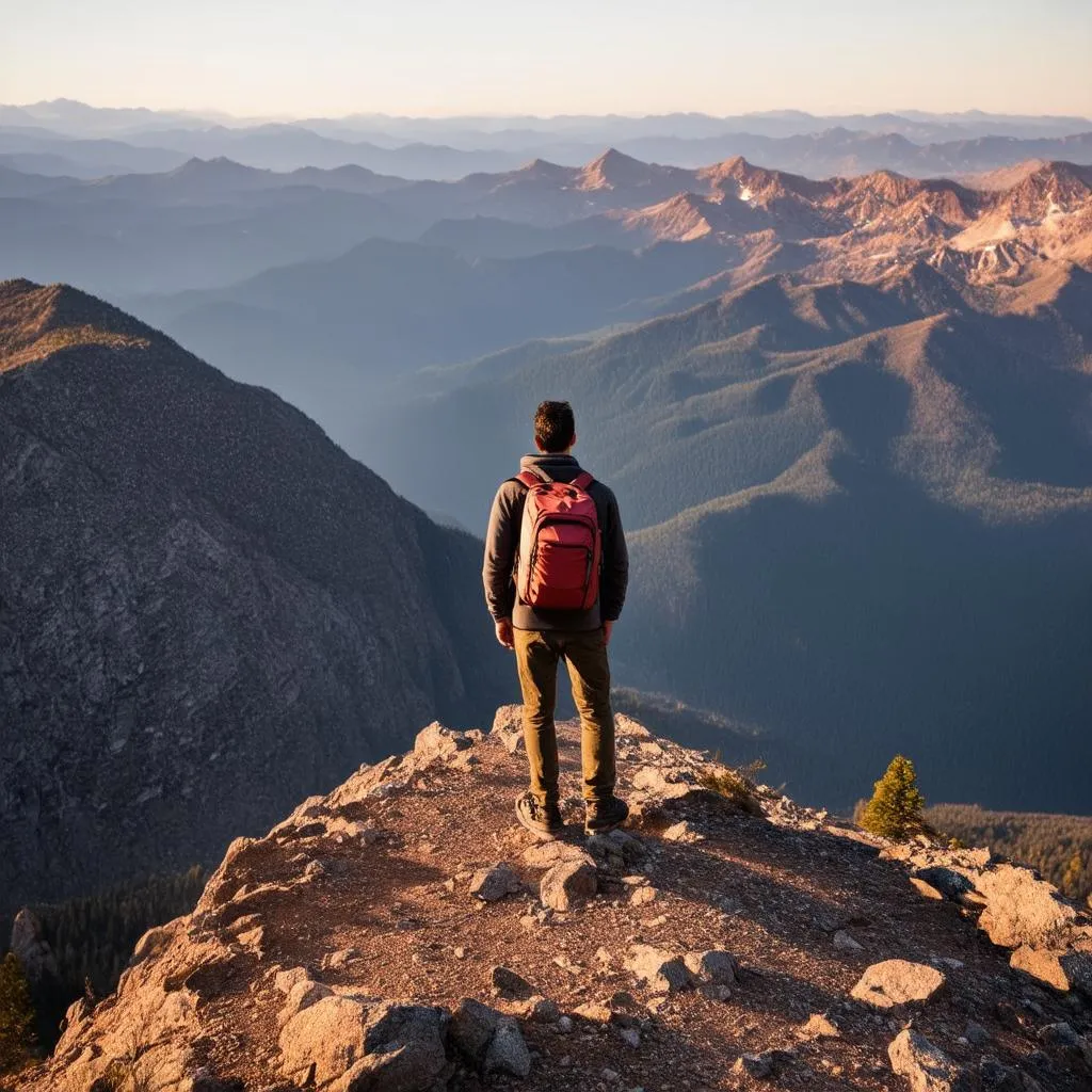 Traveler Admiring a Mountain View