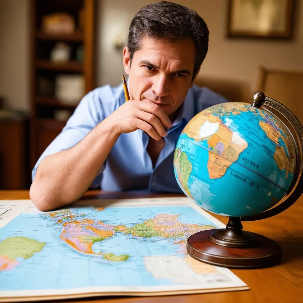 Traveler with Map and Globe