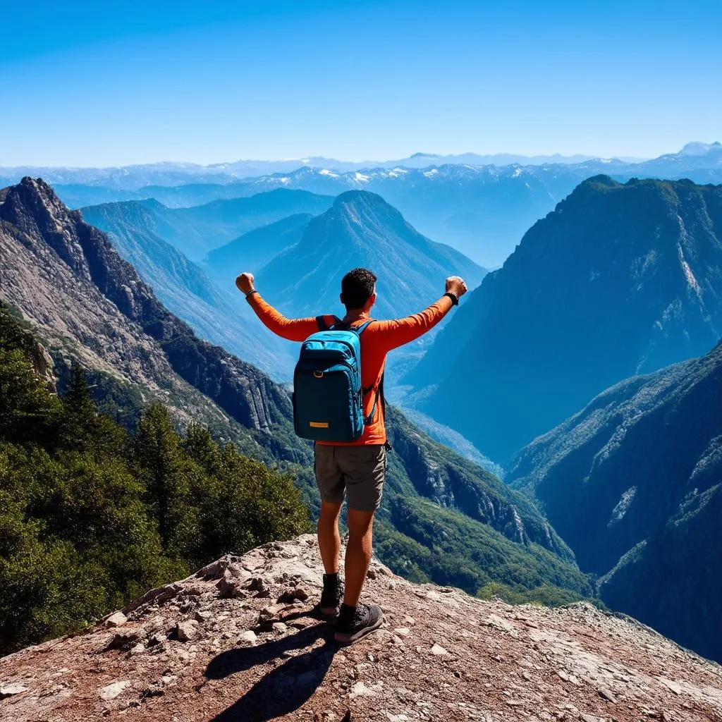 Traveler Standing on Mountain Peak