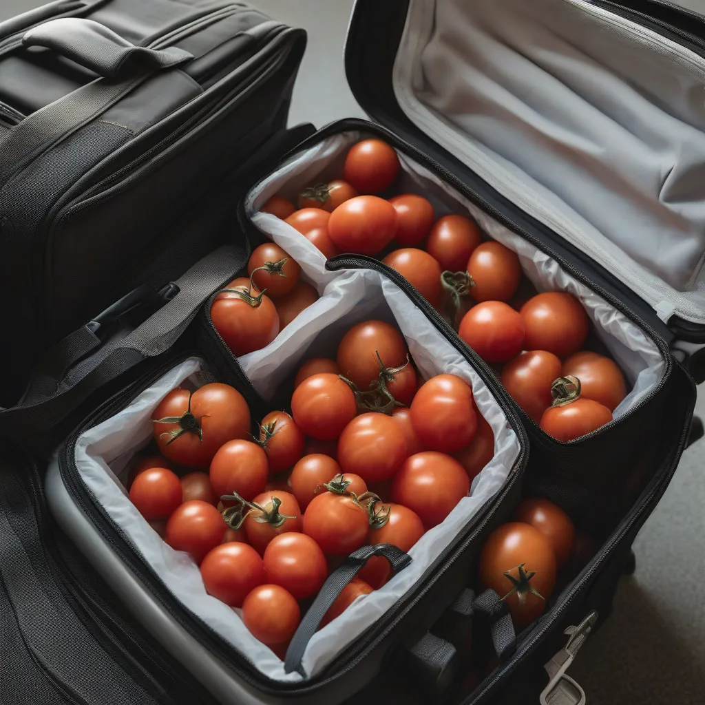 Traveler Carefully Packing Tomatoes