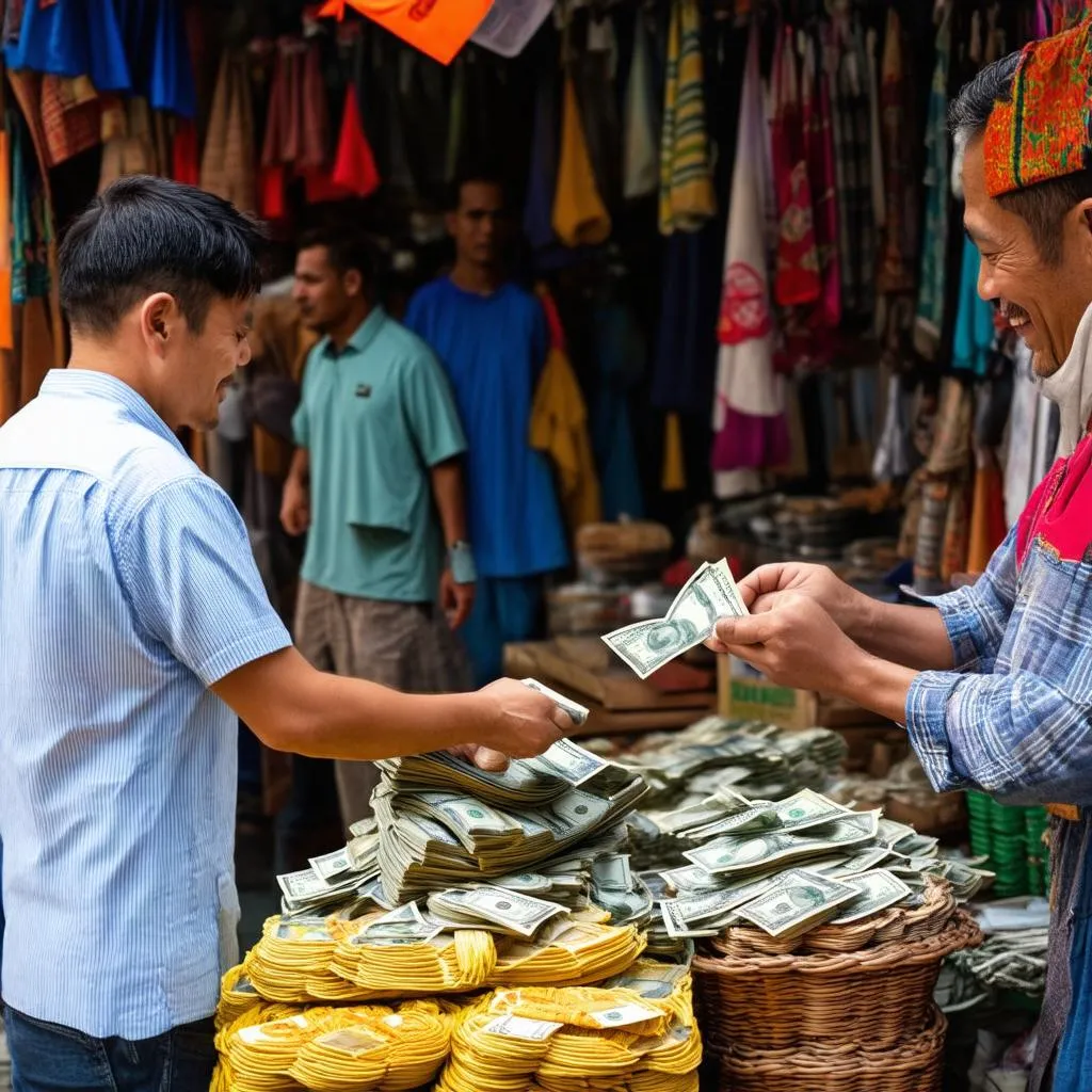 Paying with Cash in a Local Market