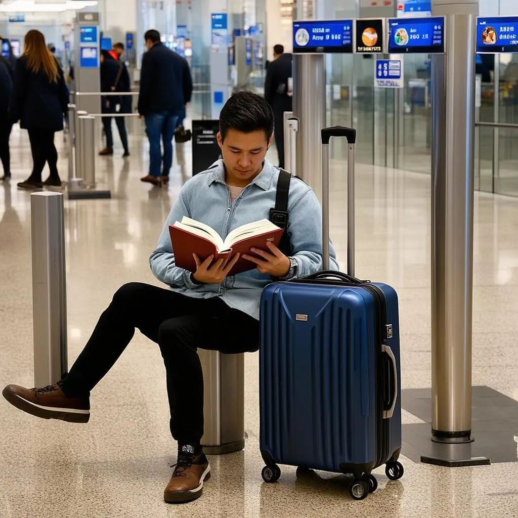 Traveler Relaxing at Airport Gate