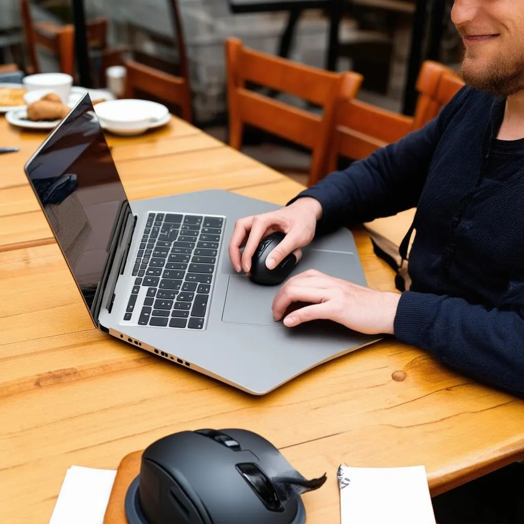 Traveler Using Ergonomic Mouse