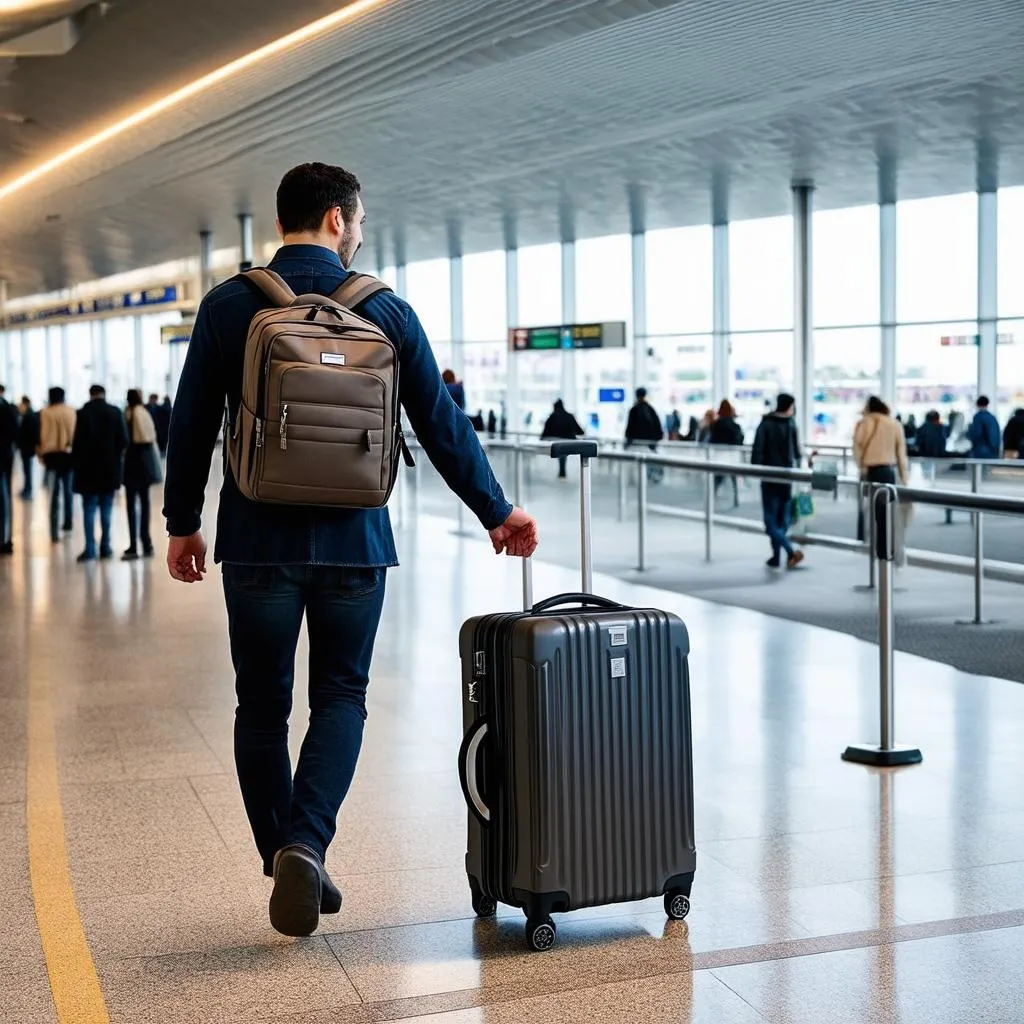 Traveler Walking Through Airport