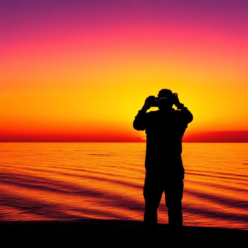 Traveler with Camera at Sunset