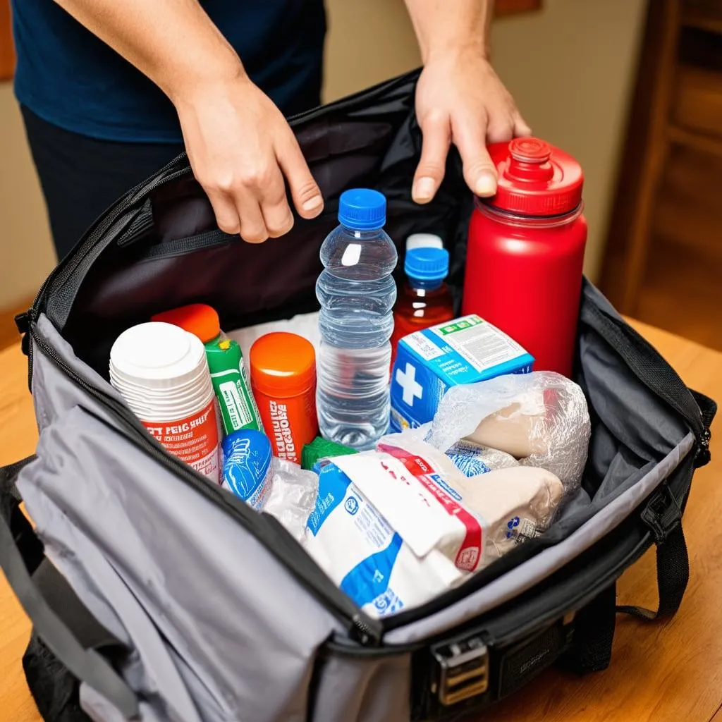 Traveler Preparing an Emergency Kit